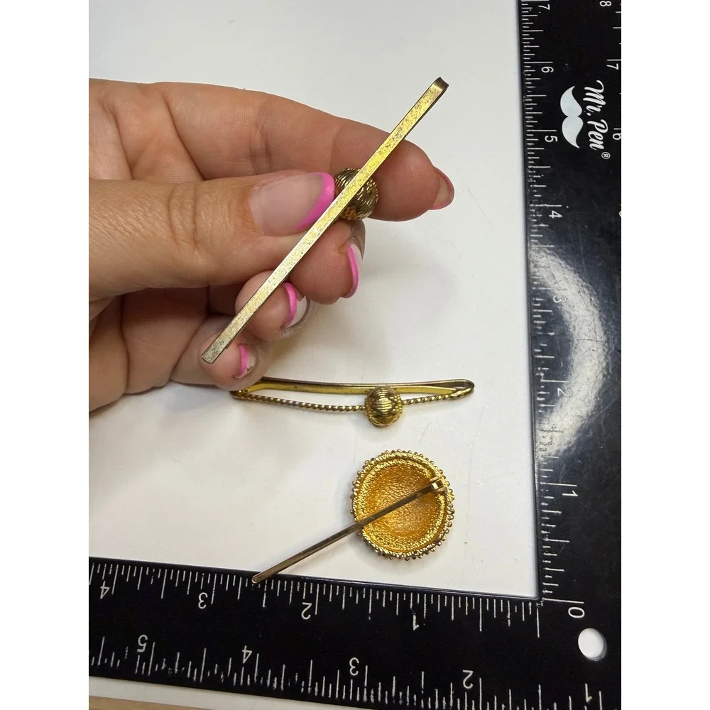 Gold Tone Textured Bobby Pin Hair Clip Set 3pc Round Bead Detail Metallic Finish